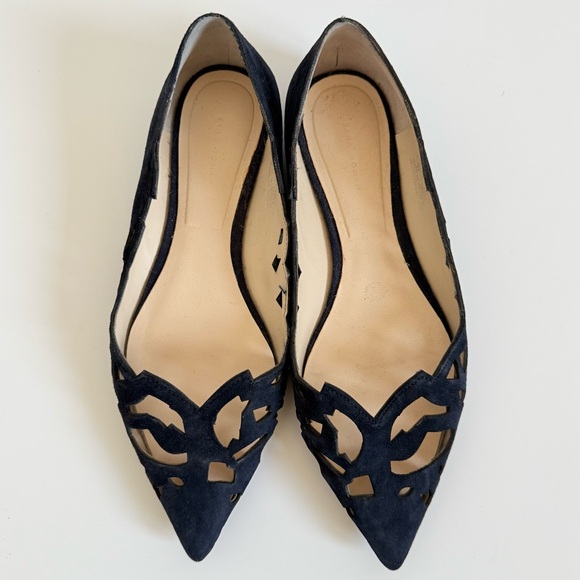 Zara Navy Pointed Laser-Cut Suede Flats - Picture 5 of 8